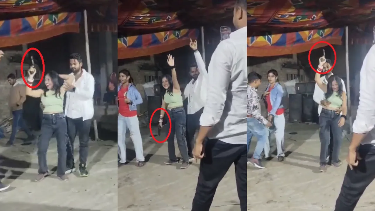 नाचने में मस्त युवती, हाथ में देसी कट्टा - बेखौफ मंजर.. बेखबर प्रशासन 