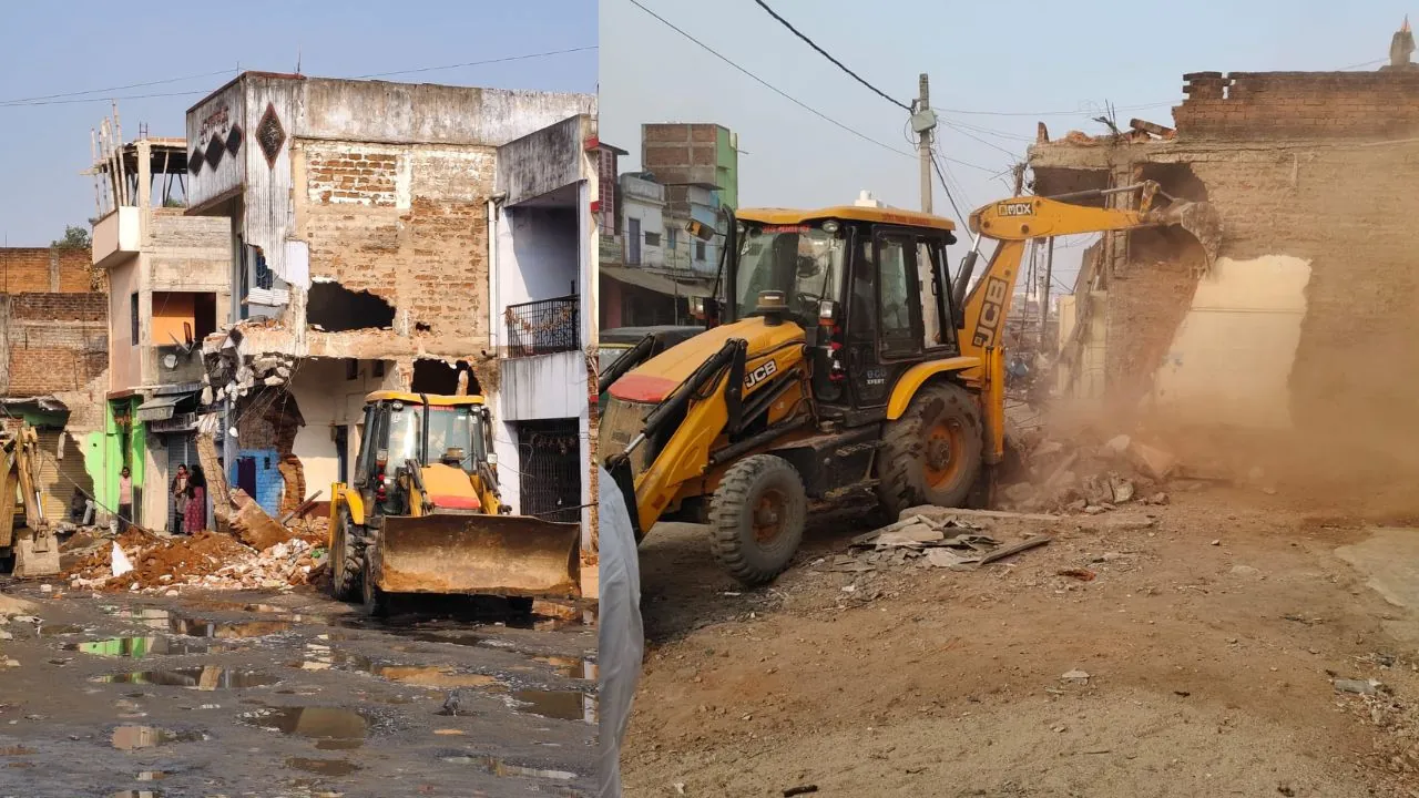 ROB निर्माण को लेकर गिरिडीह के सरिया में अतिक्रमण मकानों पर चला बुलडोजर, रैयतों ने किया विरोध