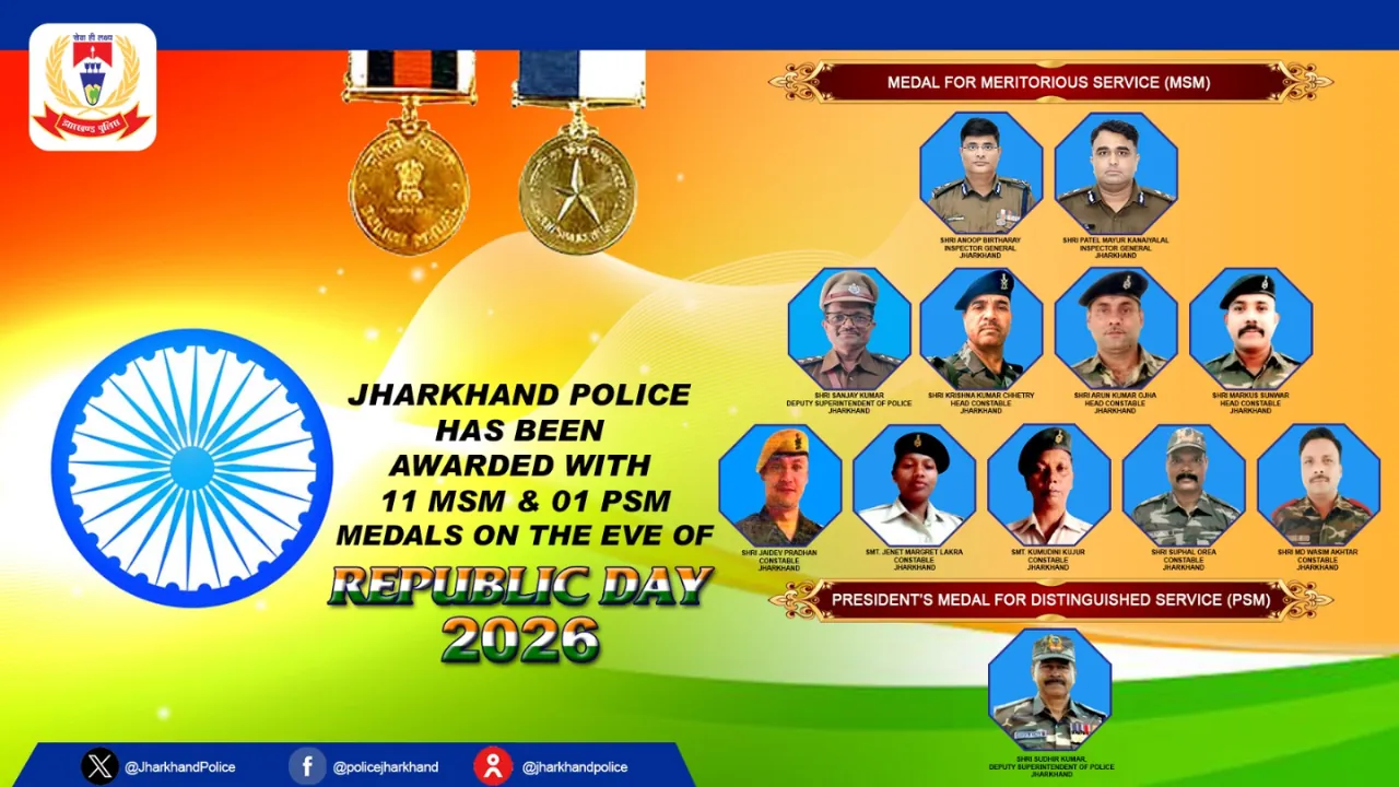 DSP सुधीर कुमार को मिला राष्ट्रपति पदक, 2 IPS सहित 11 अन्य अधिकारी हुए पुलिस पदक से सम्मानित