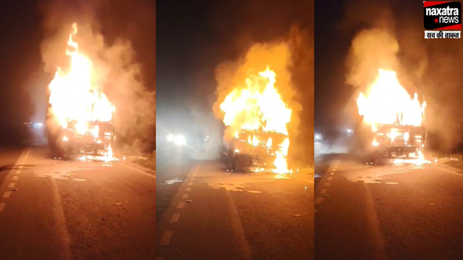 रांची-जमशेदपुर NH-33 में चलती कंटेनर में लगी भीषण आग, जलकर खाक