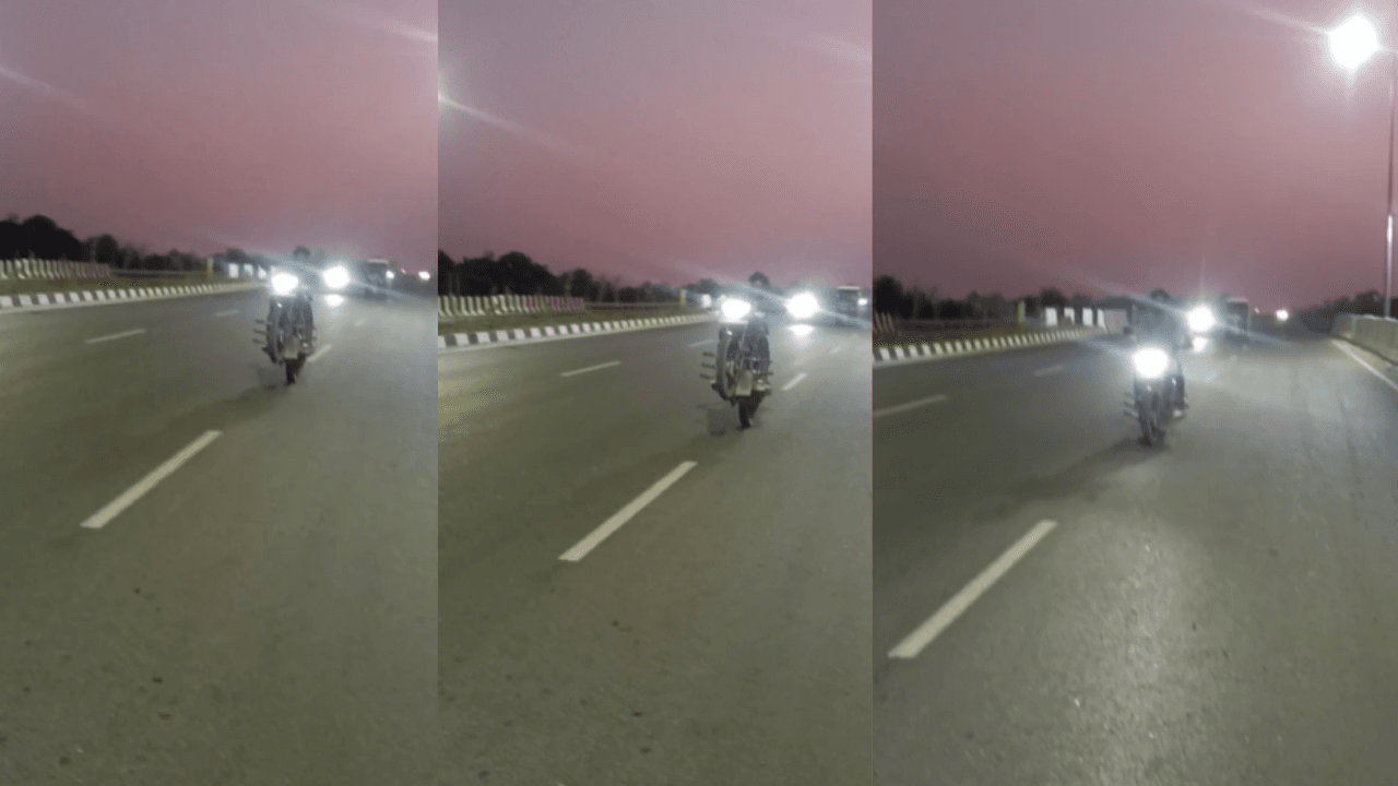 बाइक सवार युवक ने फोरलेन सड़क पर किया खतरनाक स्टंट, नक्षत्र न्यूज़ के कैमरे में कैद 